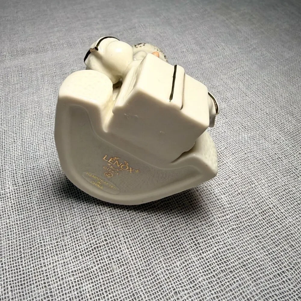 Lenox Ivory Snowman Figurine Christmas Gift Present Gold Accents Retired Holiday